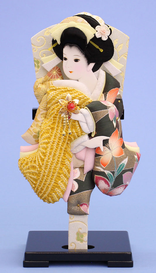 押絵羽子板10号 鹿の子美月からし色　スタンド付き