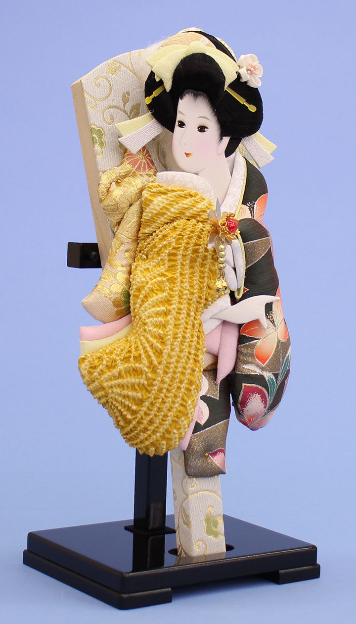 押絵羽子板10号 鹿の子美月からし色　スタンド付き