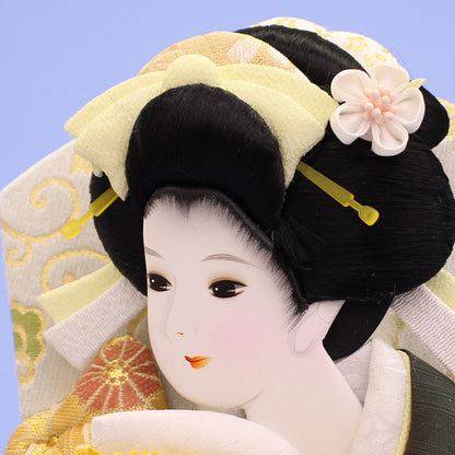 押絵羽子板10号 鹿の子美月からし色　スタンド付き