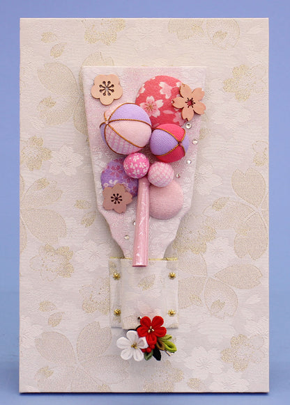 ９９壁掛飾り 高さ30cm 7号おしゃれ羽子板 ピンクまり 白桜