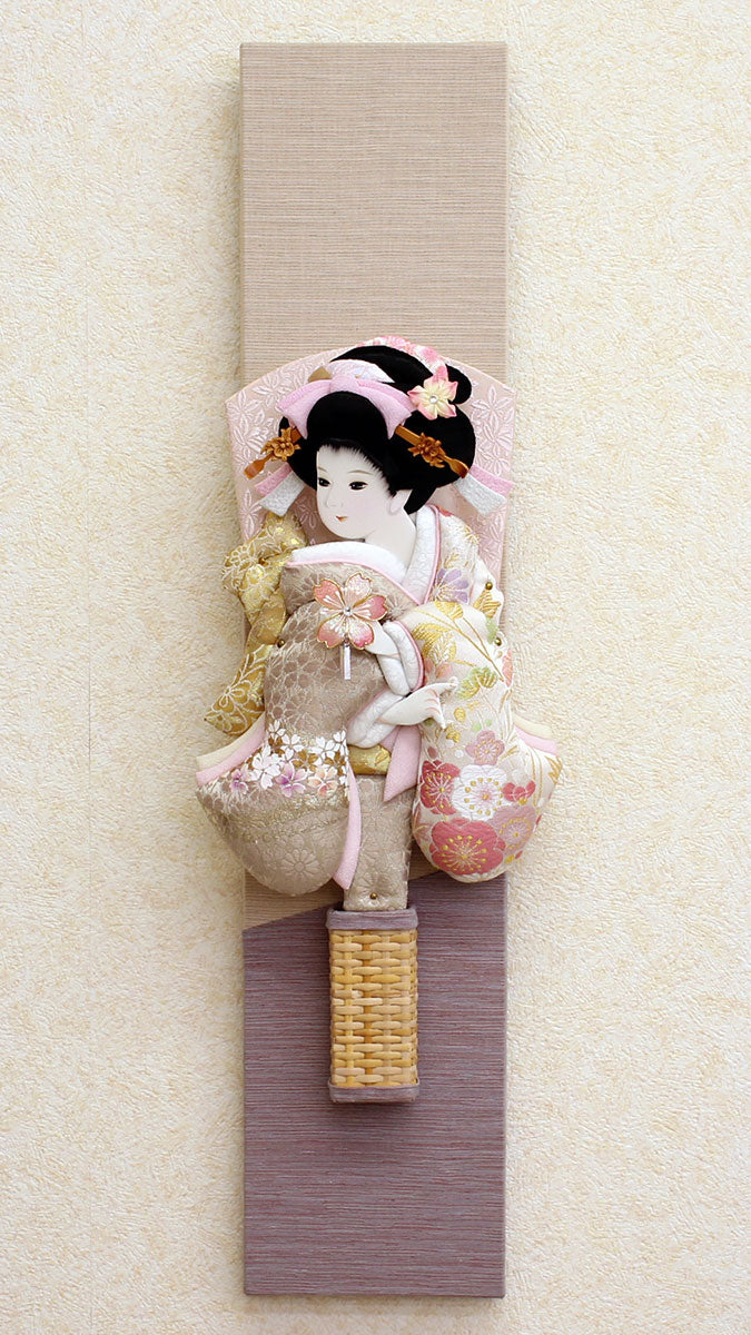 壁掛飾り 高さ60cm 10号押絵羽子板 金彩美月白グレー 三河木綿