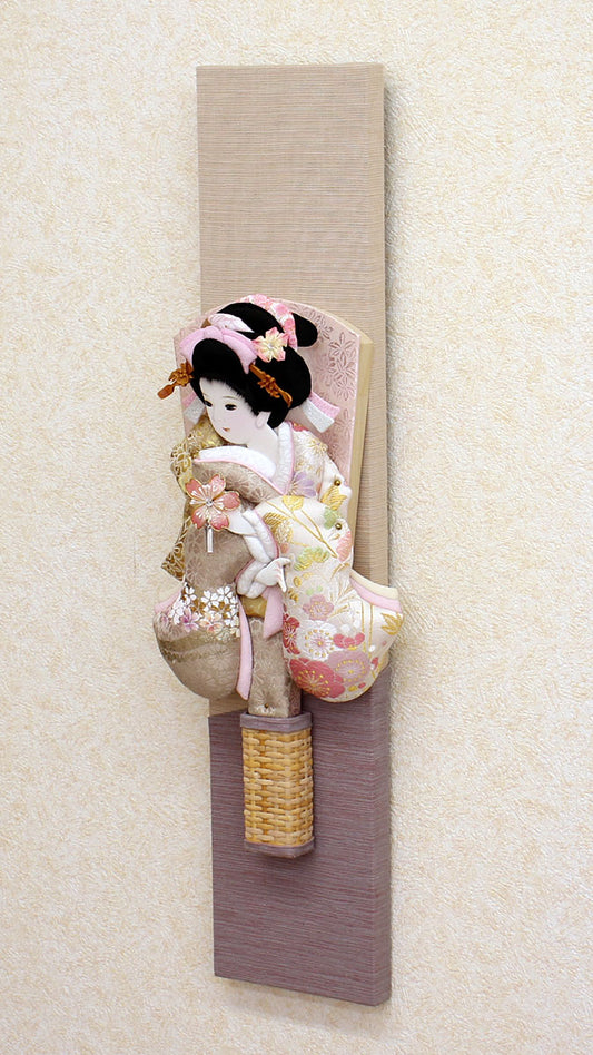 壁掛飾り 高さ60cm 10号押絵羽子板 金彩美月白グレー 三河木綿