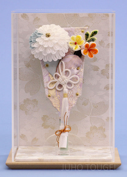 JUHO-TOUGEI 7号羽子板つまみ簪マム白ピンク　白桜ケース飾り