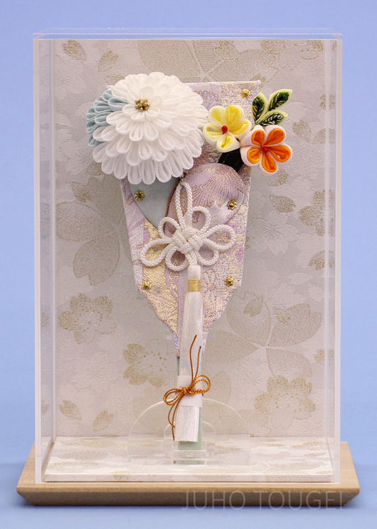 JUHO-TOUGEI 7号羽子板つまみ簪マム白ピンク　白桜ケース飾り