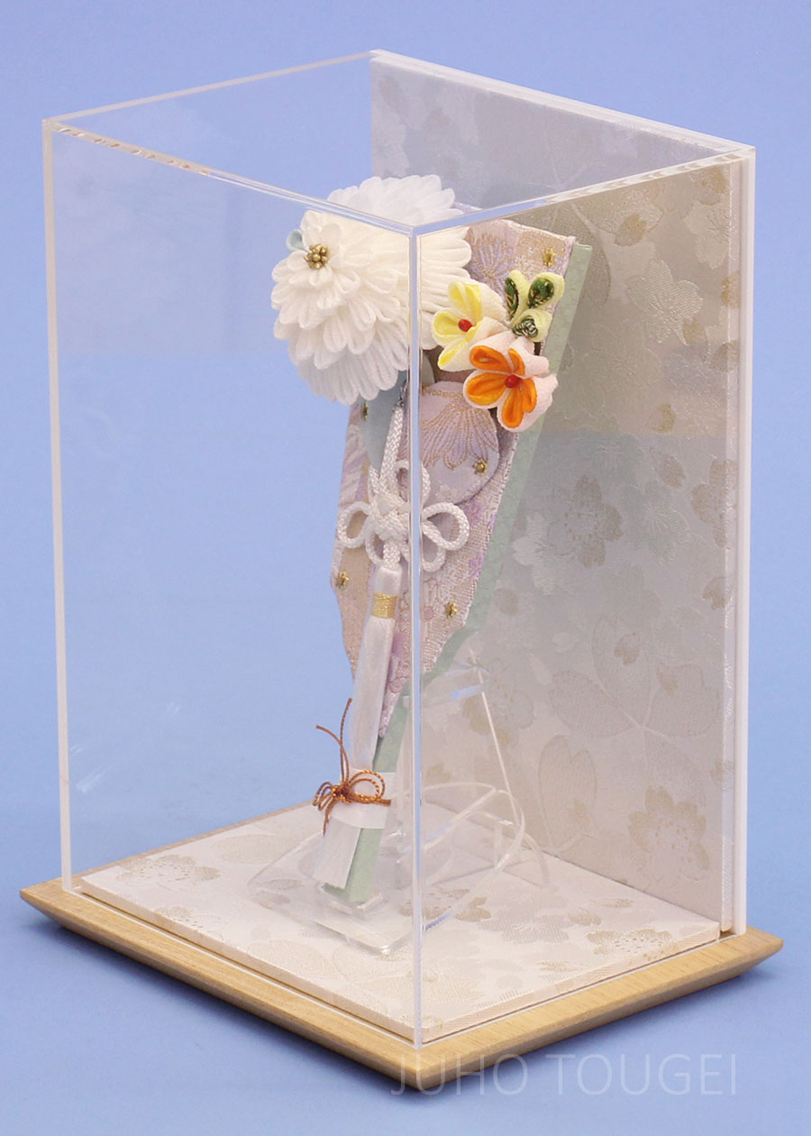 JUHO-TOUGEI 7号羽子板つまみ簪マム白ピンク　白桜ケース飾り