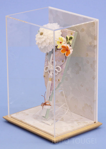 JUHO-TOUGEI 7号羽子板つまみ簪マム白ピンク　白桜ケース飾り