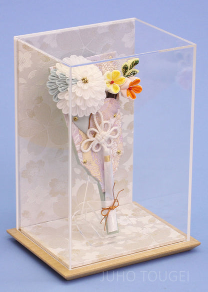 JUHO-TOUGEI 7号羽子板つまみ簪マム白ピンク　白桜ケース飾り