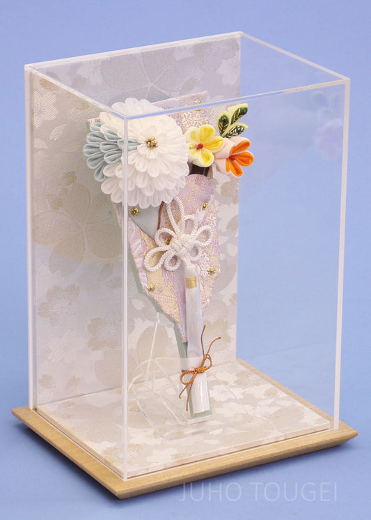 JUHO-TOUGEI 7号羽子板つまみ簪マム白ピンク　白桜ケース飾り