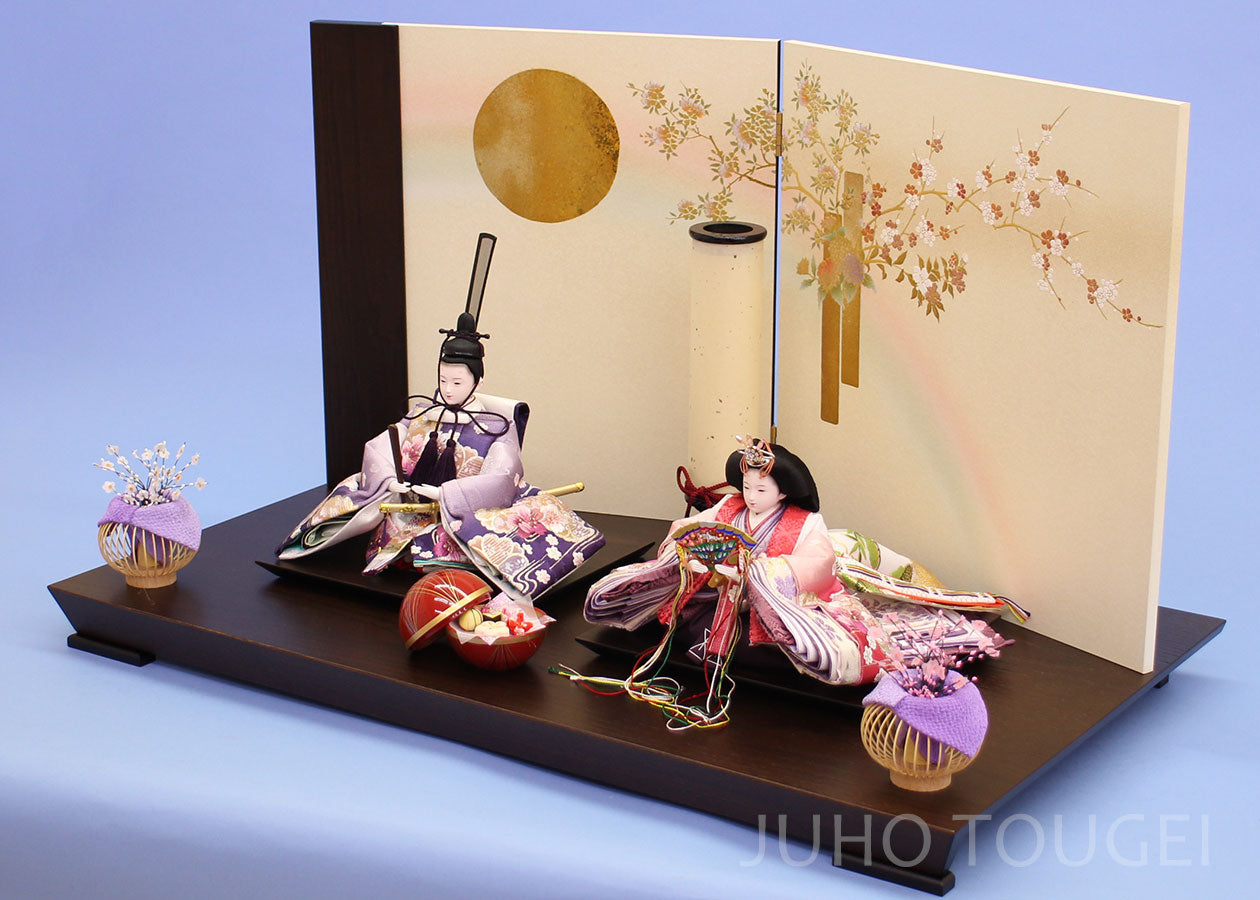 雛人形 平飾り 幅70cm 京十一番 友禅極上刺繍親王 虹に月華｜寿鳳人形