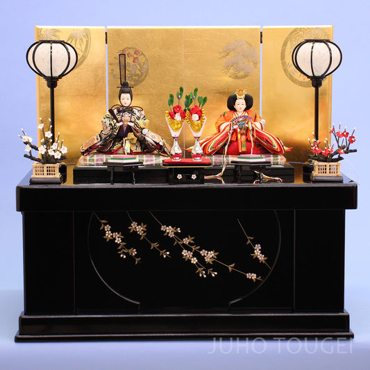 雛人形収納飾り 幅66cm京十二番極上正絹 金箔花丸黒塗桜