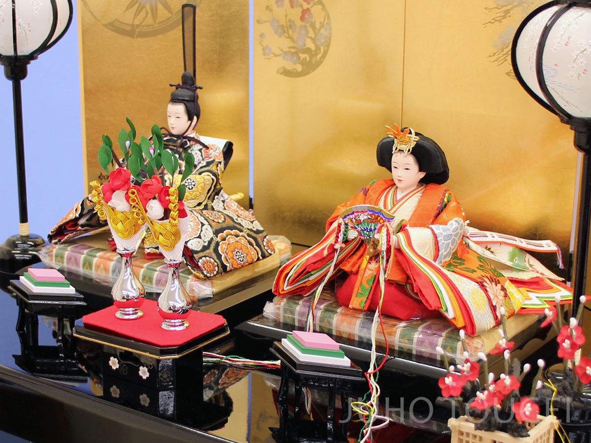 雛人形収納飾り 幅66cm京十二番極上正絹 金箔花丸黒塗桜