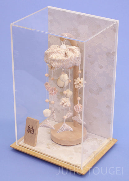 つるし雛ケース飾り 高さ30cm 極小ナチュラル 白桜　アクリルケース入りの可愛いコンパクトサイズ