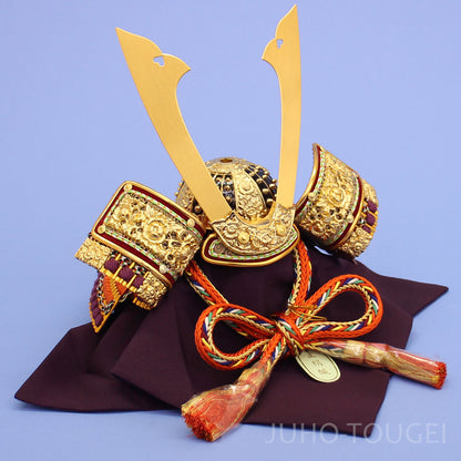 五月人形 単品兜 高さ21cm ８号長鍬形金小札朱赤縅