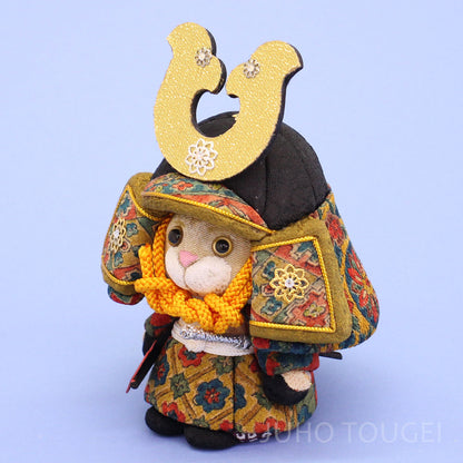 JUHO-TOUGEI  木目込み　ねこ大将　はなまる ゴールド １号