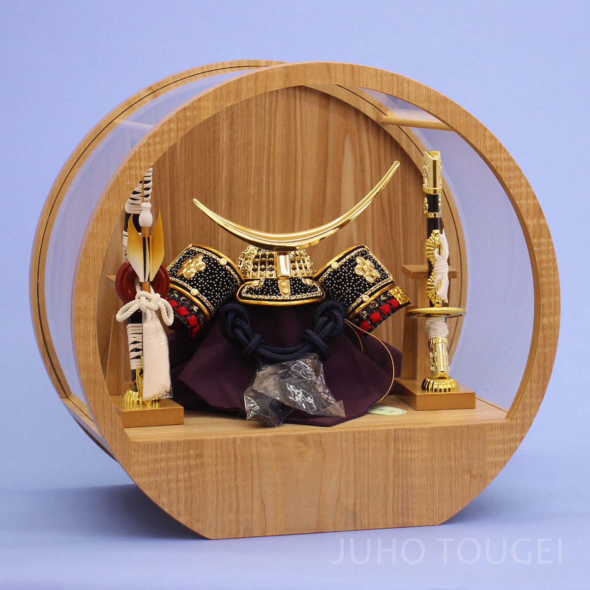 5号伊達兜　木目丸ケース　イメージ