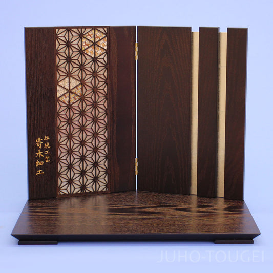 五月人形用台屏風 幅 38cm 10号オーク麻の葉寄木台屏風セット
