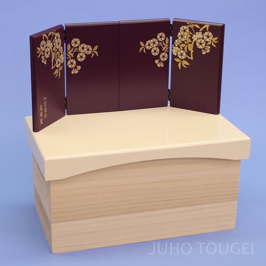 雛人形・収納台屏風セット 幅40cm 桐バニラ-光琳桜古代紫