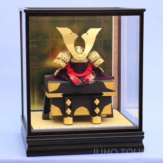 扉付き人形ケース 幅43cm 高さ47cm 畳付き奥広ケース古代箔バック二重縁