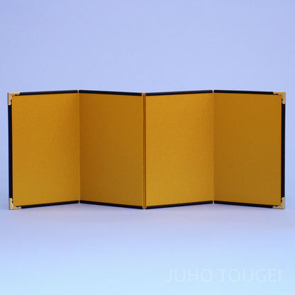 Folding screen for May dolls and Hina dolls, for handicrafts, 15cm high, gold folding screen, four-panel gold　With decorative metal fittings