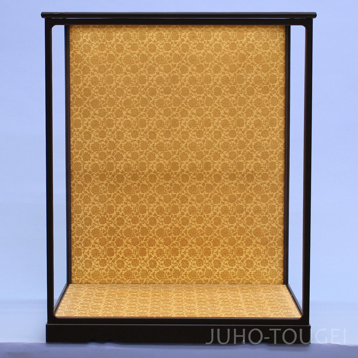 Door-Style Doll Display Case — 45 cm Wide × 54 cm High, Wide 54 Karakusa Pattern, Matte Black Frame & Gold Back