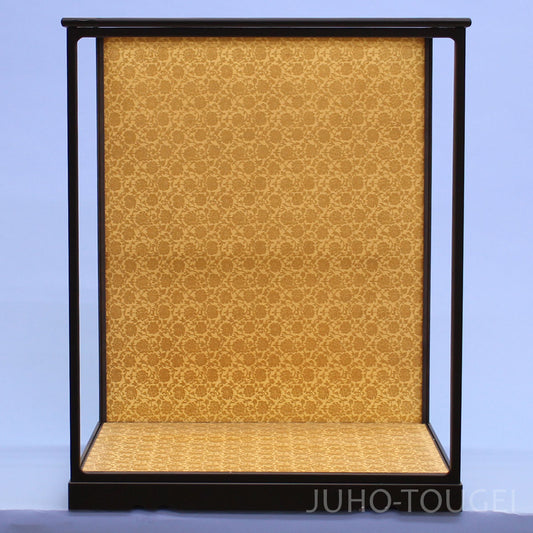 Door-Style Doll Display Case — 45 cm Wide × 54 cm High, Wide 54 Karakusa Pattern, Matte Black Frame & Gold Back
