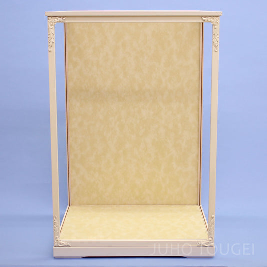 Door-Style Doll Display Case — 45 cm Wide × 66.5 cm High, White Frame & Beige Marble Pattern Back