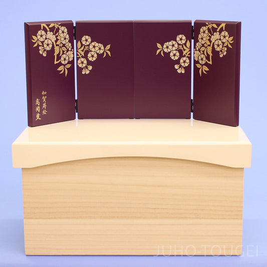 雛人形・収納台屏風セット 幅40cm 桐バニラ-光琳桜古代紫