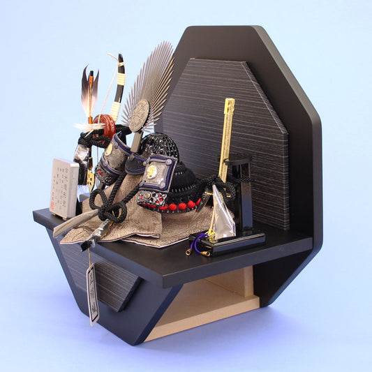 男孩节人偶兜装饰 宽30cm No.3 乌黑信长兜配八角底座套装