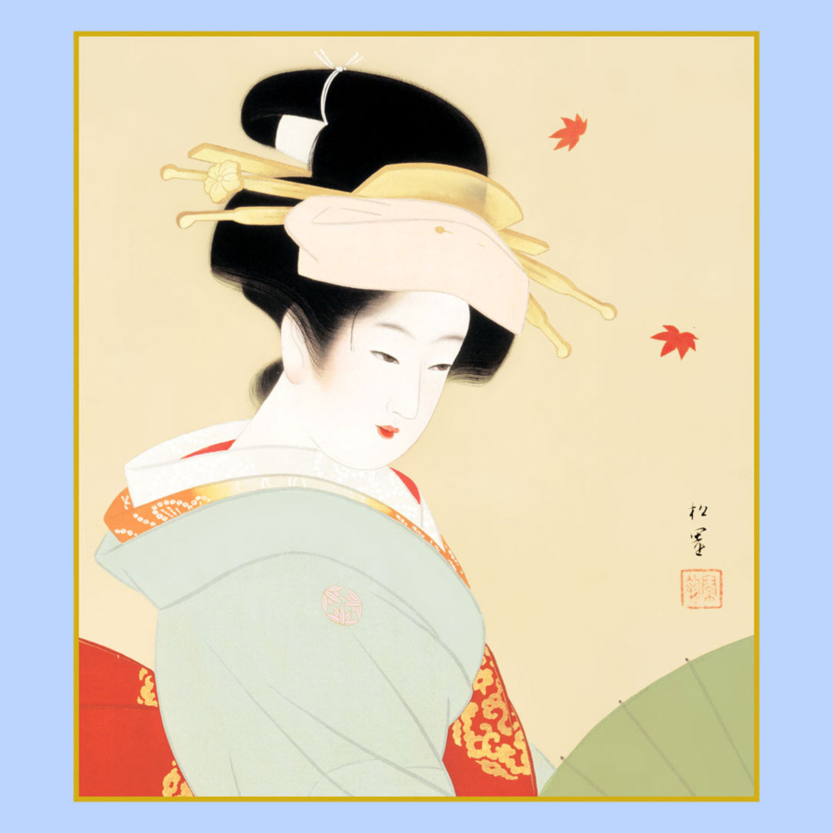 模写複製画色紙　松園名画選　紅葉可里図