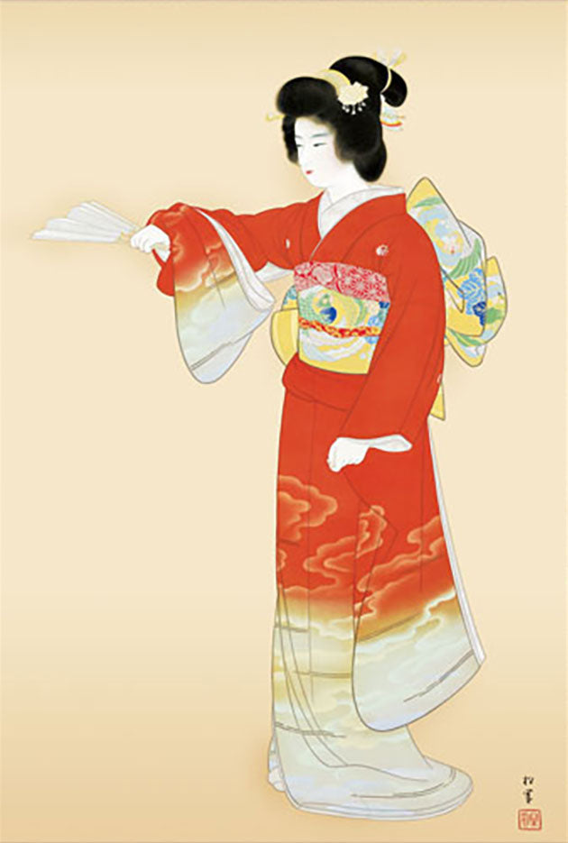 ミニ掛け軸　名画複製画　上村松園　序の舞