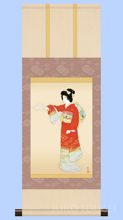 ミニ掛け軸　名画複製画　上村松園　序の舞