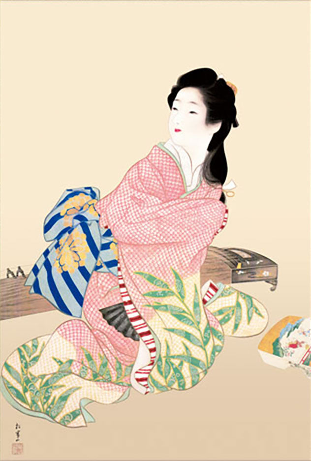 ミニ掛け軸　名画複製画　上村松園　娘深雪