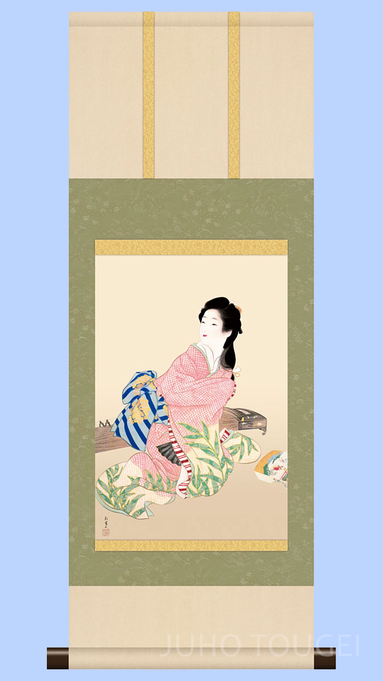 ミニ掛け軸　名画複製画　上村松園　娘深雪