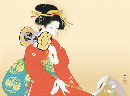 上村松园《鼓之音》微型挂轴｜名画复制画・日式雅致装饰