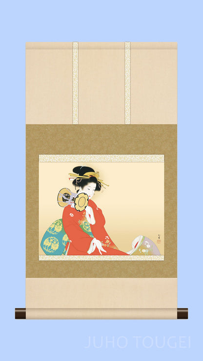 上村松园《鼓之音》微型挂轴｜名画复制画・日式雅致装饰