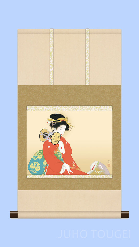 Uemura Shoen "Sound of the Hand Drum" Mini Hanging Scroll | Masterpiece Art Print