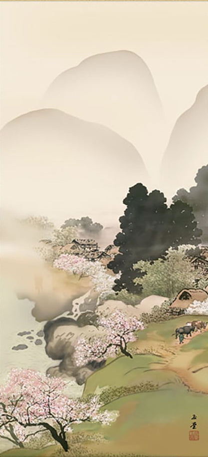 ミニ掛け軸　名画複製画　川合玉堂　山村春麗