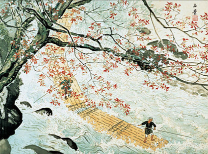 ミニ掛け軸　名画複製画　川合玉堂　花筏