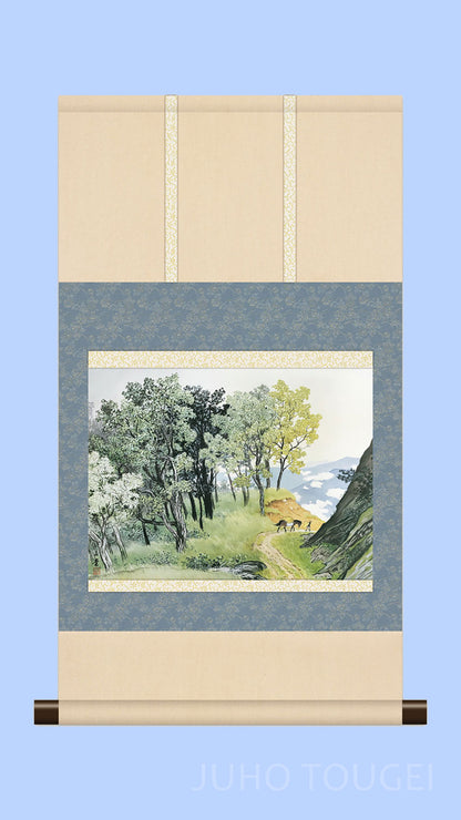 ミニ掛け軸　名画複製画　川合玉堂　山雨一過