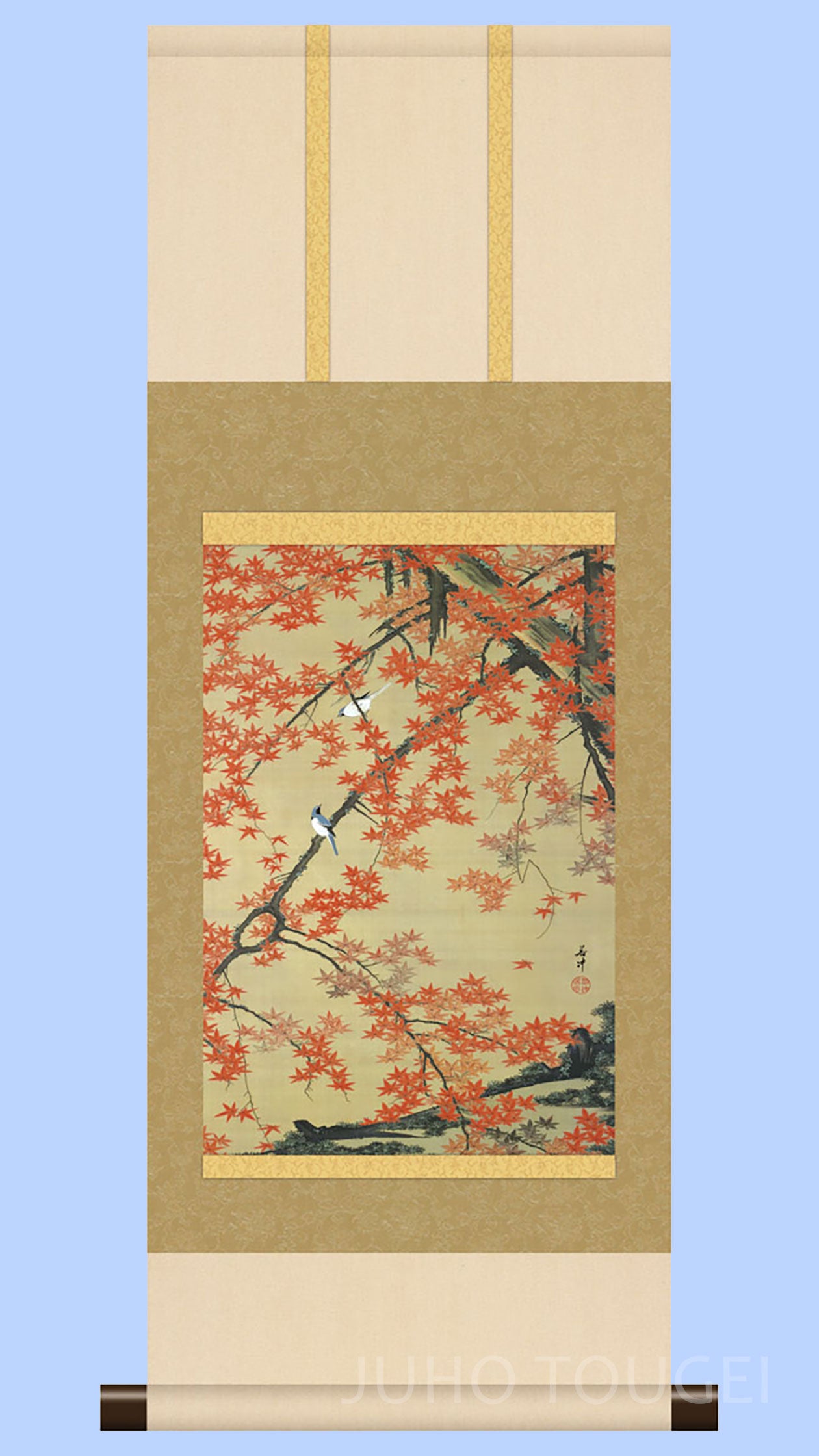 Ito Jakuchu « Érable et Oiseau » - Mini Kakemono | Reproduction d'Art