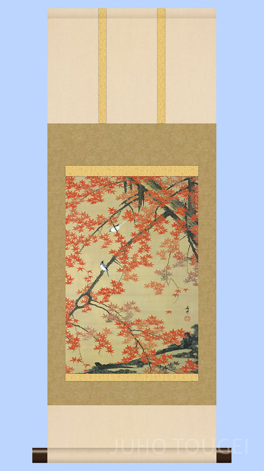 Ito Jakuchu "Autumn Leaves and Bird" Mini Hanging Scroll | Masterpiece Art Print