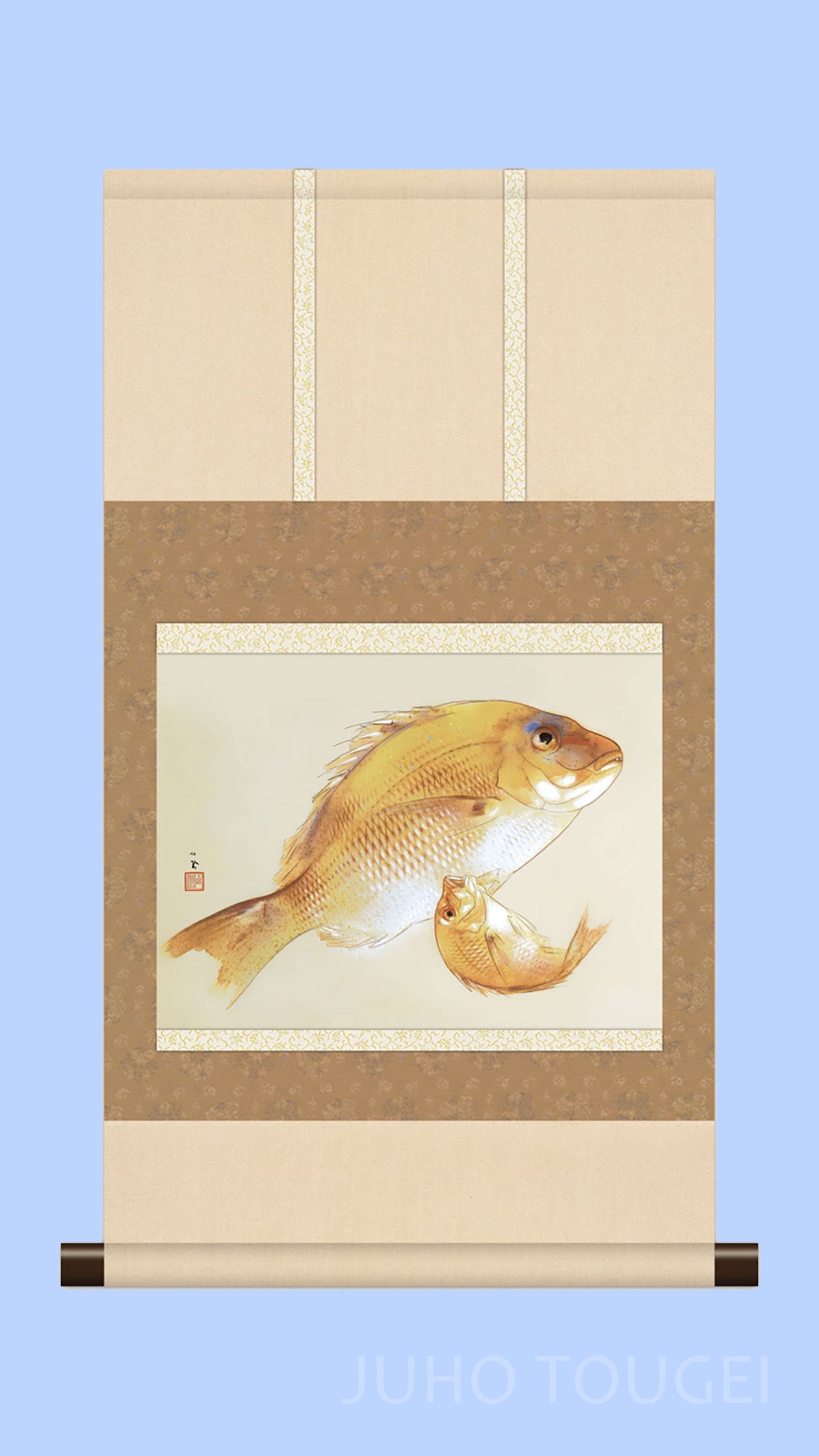 ミニ掛け軸　名画複製画　竹内栖鳳　海幸