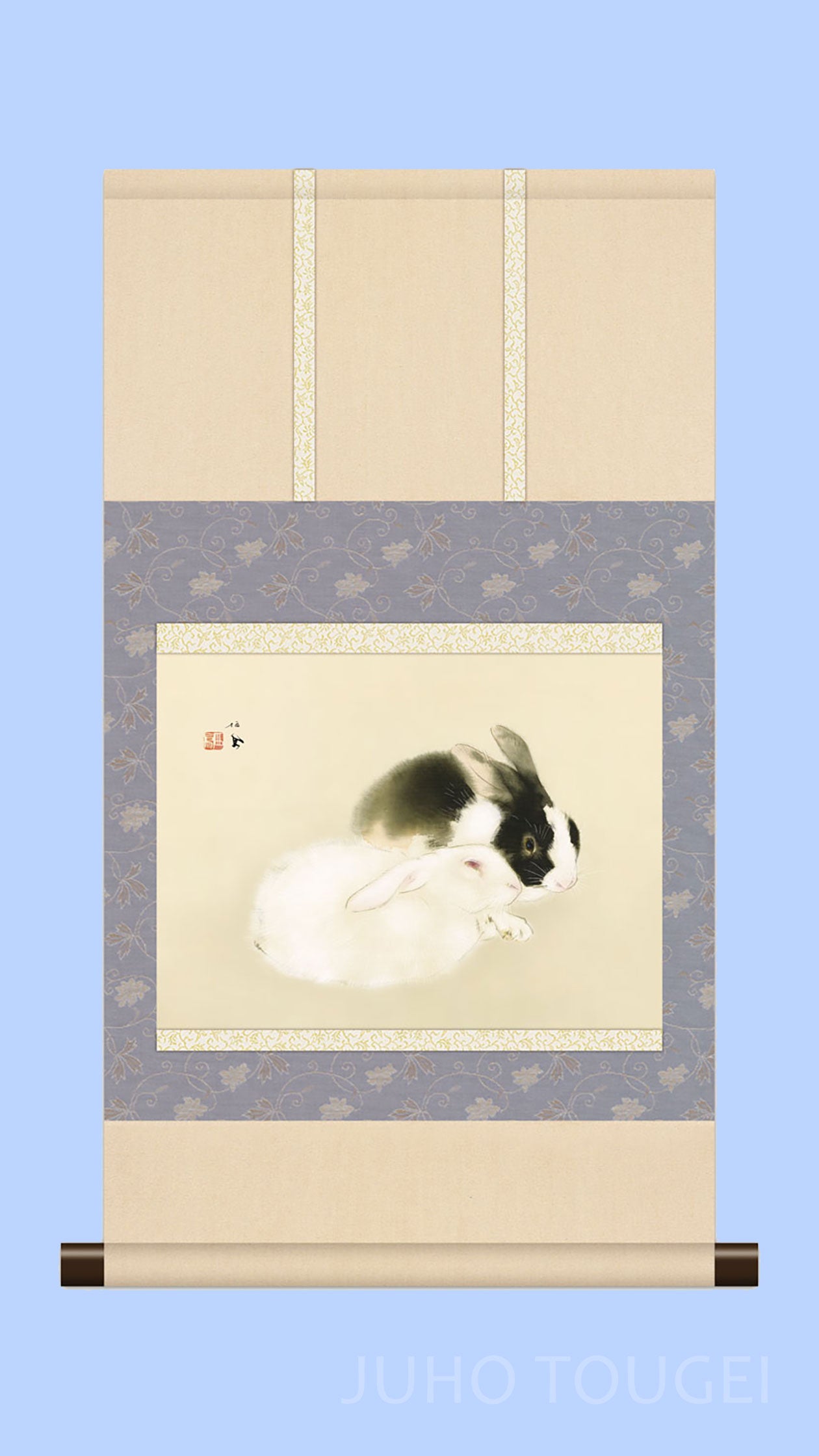 ミニ掛け軸　名画複製画　竹内栖鳳　宇佐幾