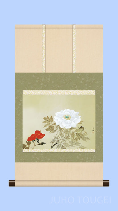 ミニ掛け軸　名画複製画　小林古径　牡丹