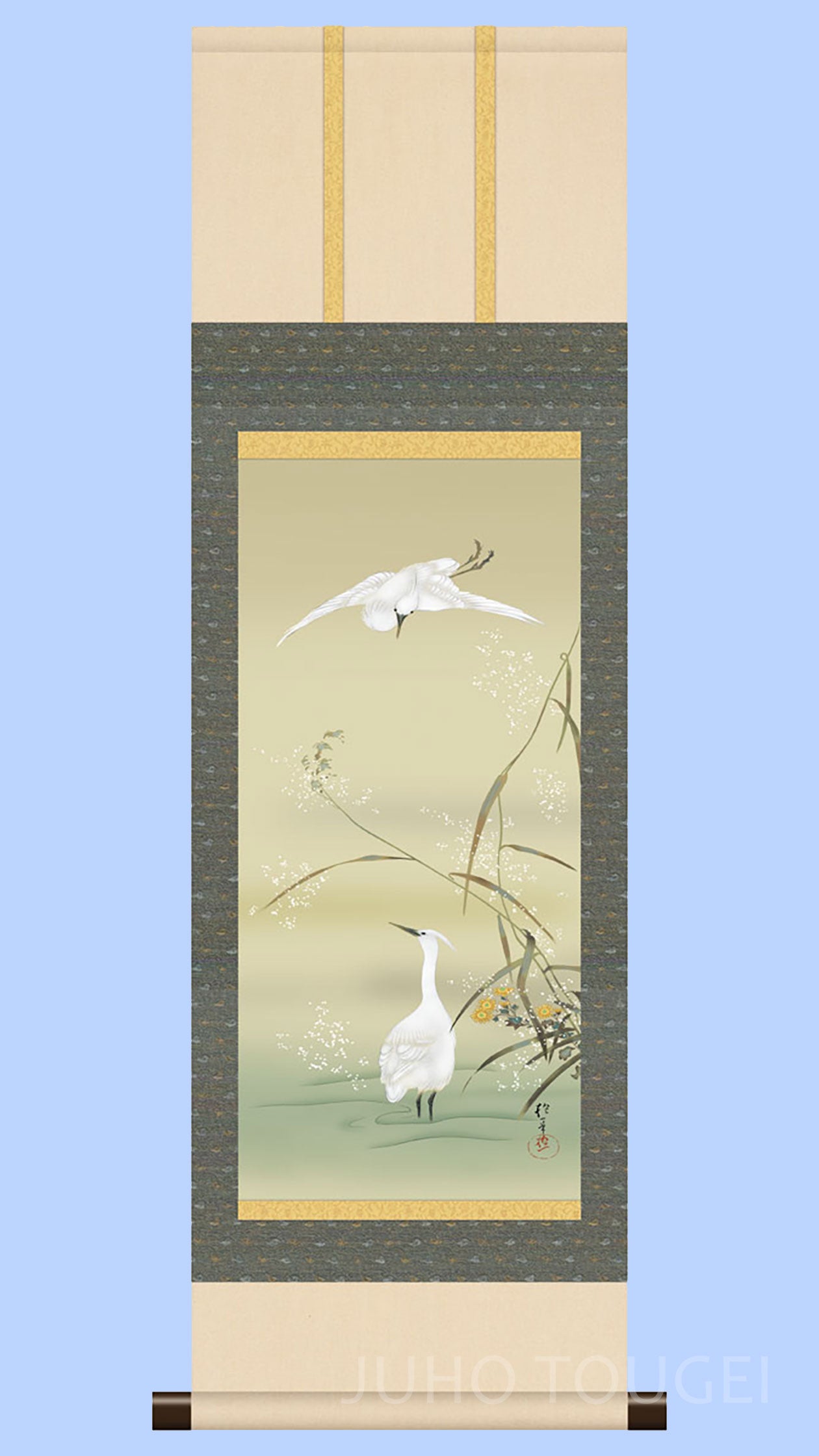 酒井抱一《芦苇白鹭图》微型挂轴｜名画复制画・日式雅致装饰
