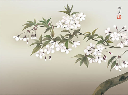 Hayami Gyoshu "Yozakura (Night Cherry Blossoms)" Mini Hanging Scroll | Masterpiece Art Print