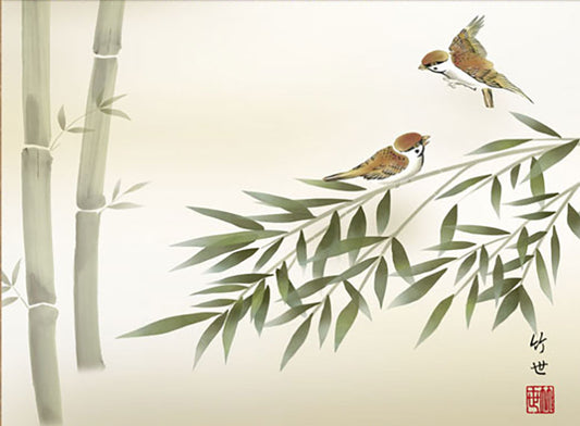 花鳥画掛け軸ミニ    竹に雀　田村竹世