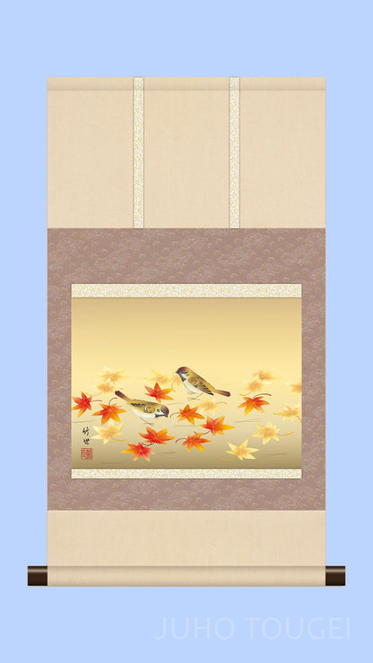 花鳥画掛け軸ミニ    紅葉　田村竹世