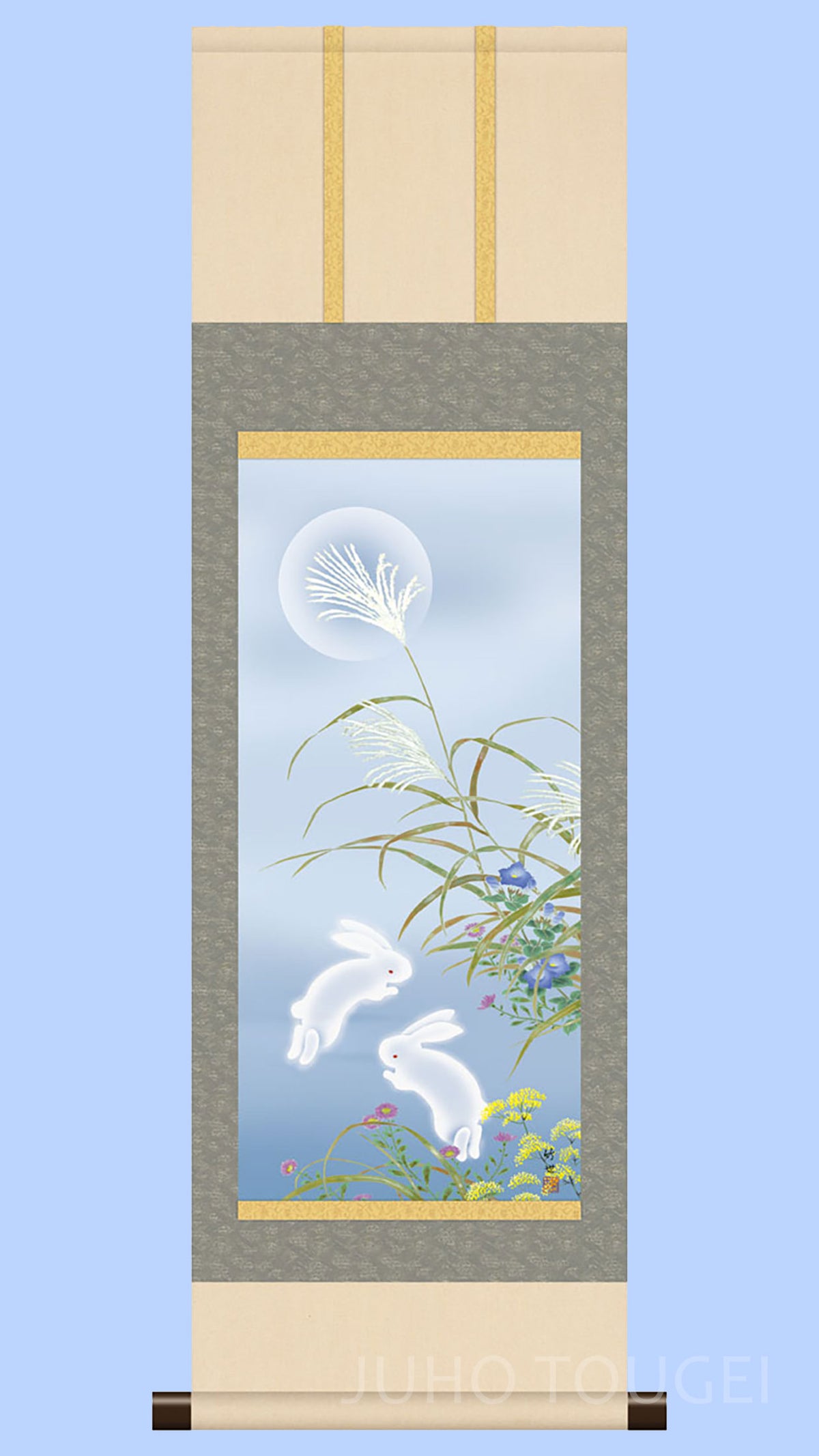 花鳥画掛け軸ミニ    秋草に兎　田村竹世
