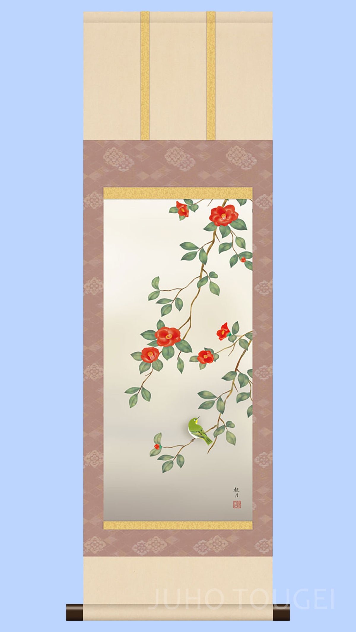 花鳥画掛け軸ミニ    椿　森山観月